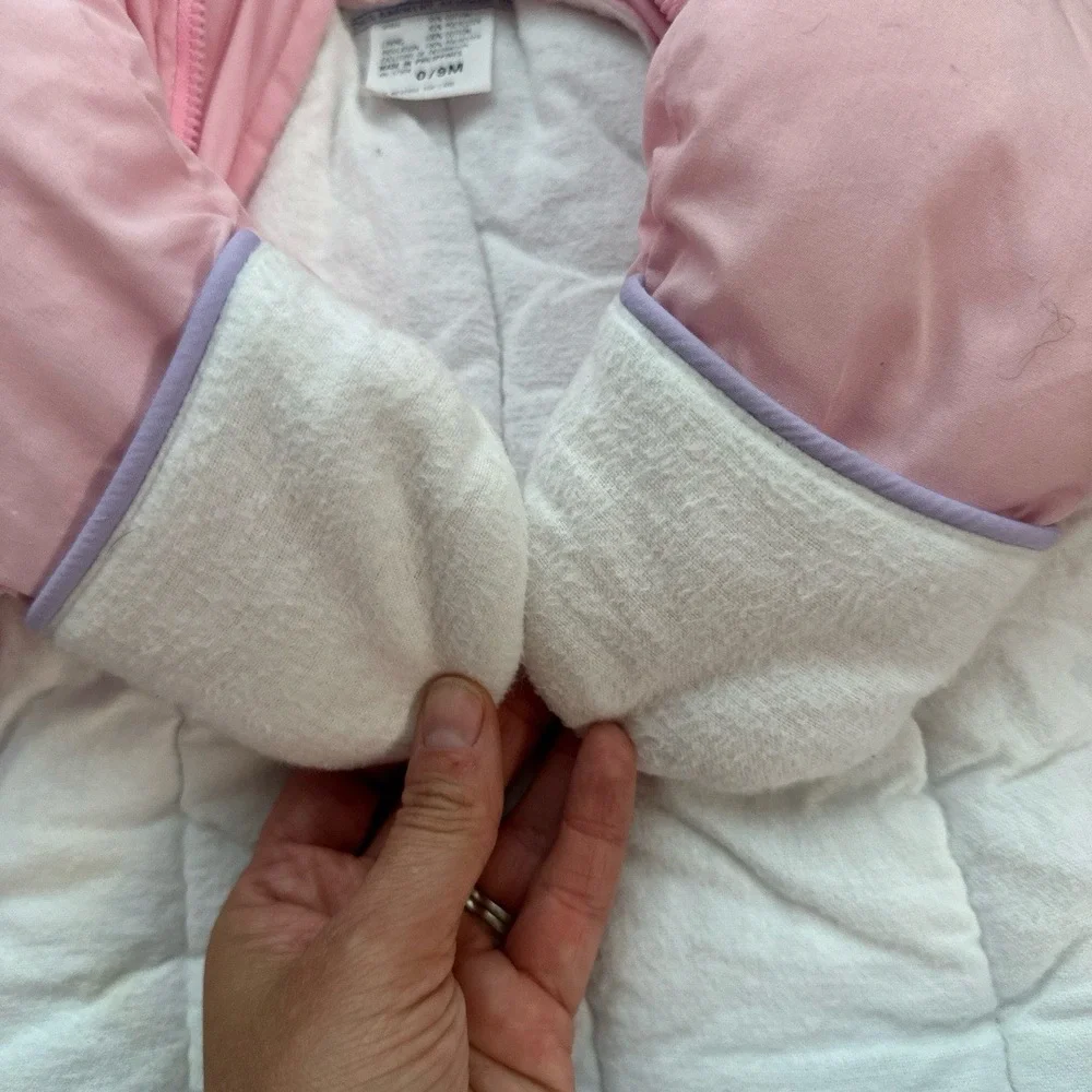 Vintage OshKosh Rare Girls Snowsuit Pink Teddy Bear Hooded Insulated Size 0/9M